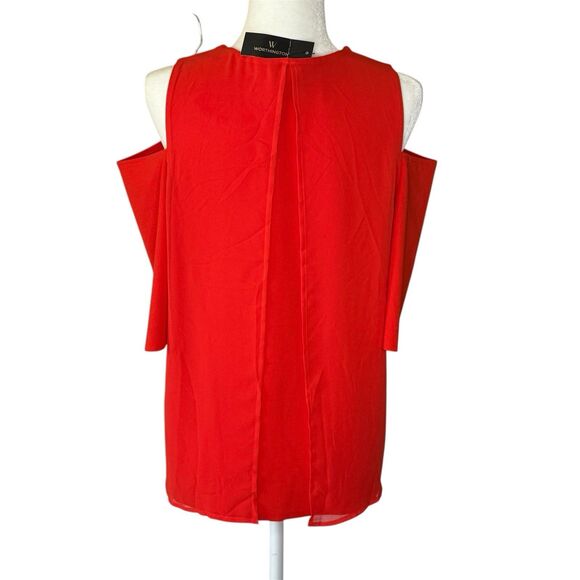 NEW Worthington Woman's Knit Blouse Orange Cold Shoulder 3/4 Sleeve Size Medium - Picture 3 of 16